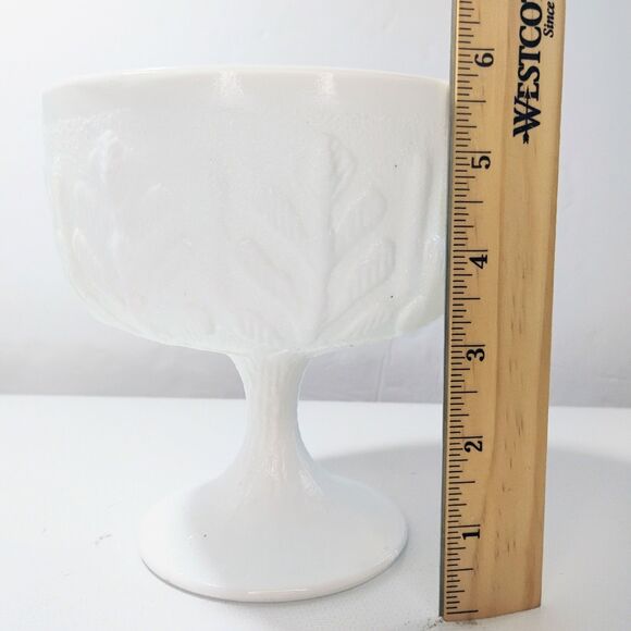 Vtg FTD 1975 White Milk Glass Oak Leaf Compote Bowl Pedestal Floral Arrangements - Picture 6 of 8